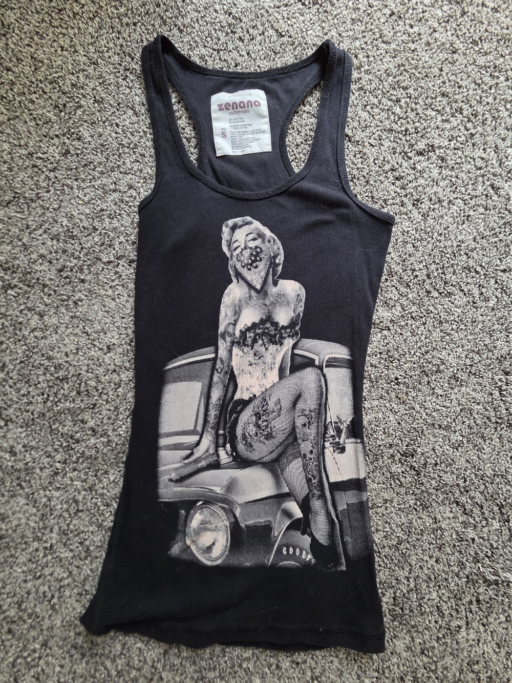 Zenana Tattooed Marilyn Monroe Graphic Racerback Tank Top Black S
Description